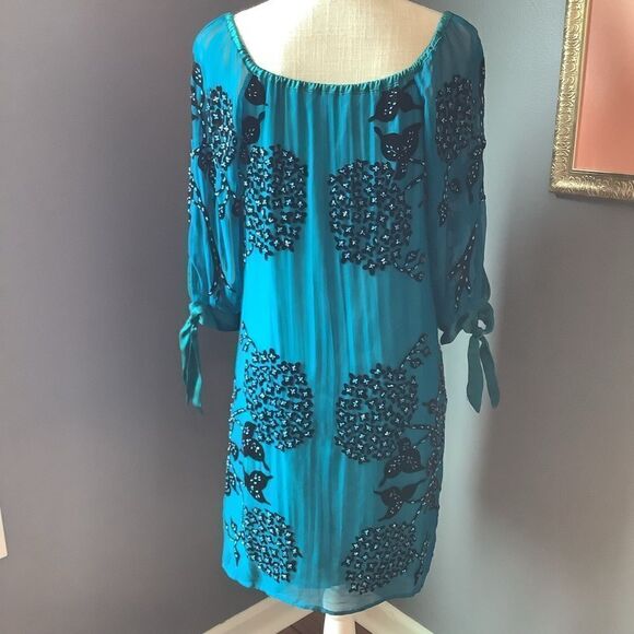 Hale Bob  Beaded Silk Dress 👗💙❤️ - Picture 4 of 8